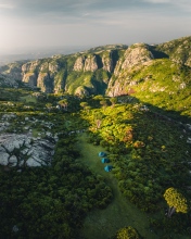 Sleeping in tents - Hajhair mountains, Socotra - Drone photo