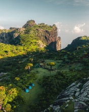 Sleeping in tents - Hajhair mountains, Socotra - Drone photo